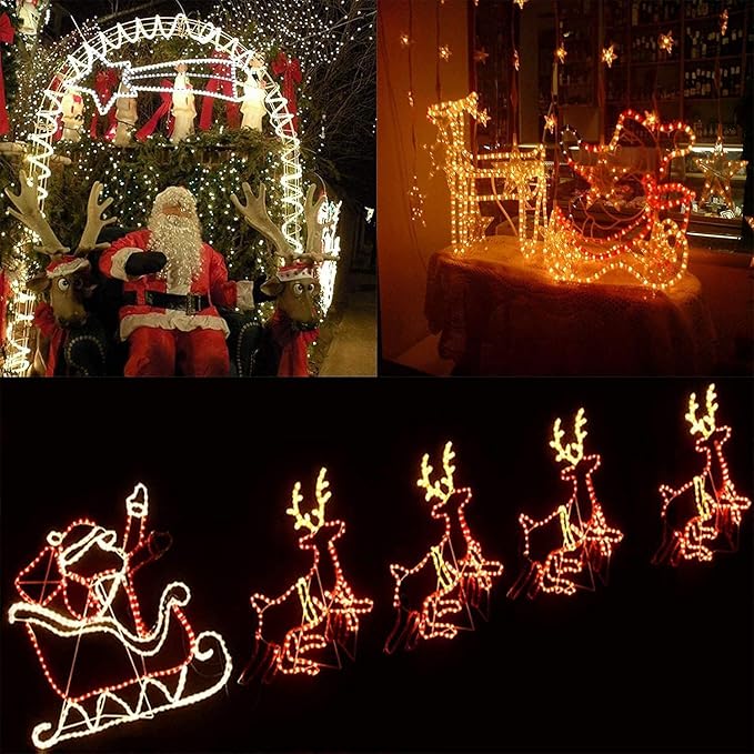 SURNIE LED Rope Lights Outdoor Warm White, Waterproof 33FT Cuttable 3000K Soft Lighting Indoor 110V Flexible Clear Tube for Bedroom Outside Garden Deck Patio Camping Decor, Not Flat Strip