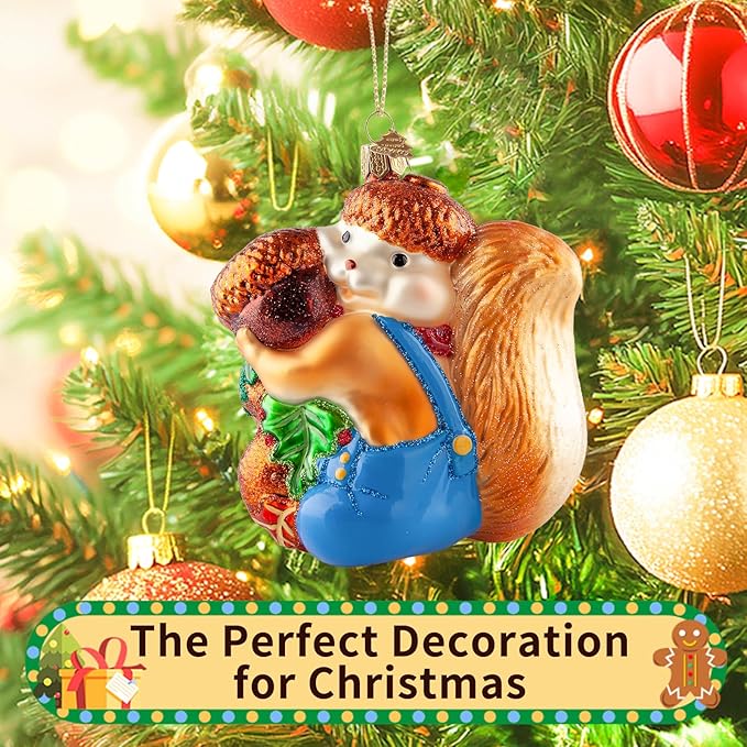 Squirrel Christmas Tree Ornaments,Hand-Blown Glass Christmas Ornaments,Personalized Squirrel Collection Hanging Ornaments,Glass Hanging Decorations for Animal Lovers Holiday Party Home Gifts