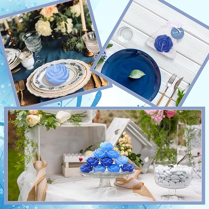 Treela 24 Set Flower Candles Wedding Favor for Guests Mini Blue Rose Shaped Tealight Candles for Return Gift Wedding Birthday Bridal Shower Housewarming Party