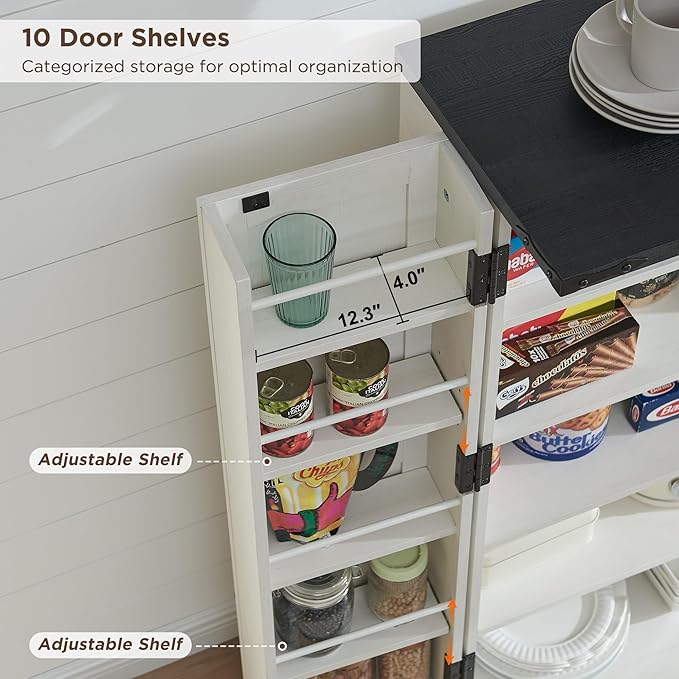 ACCOHOHO 47" Kitchen Pantry, Farmhouse Storage Cabinet with Barn Doors, Organizer and Adjustable Shelves, Rustic Wood Cupboard for Kitchen, Dining Room, Bathroom and Hallway, Off White