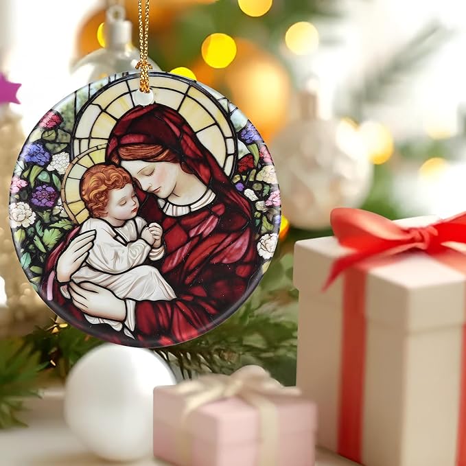 Virgin Mary Ornament: Christmas Ornaments, Religious Christmas Decorations for Tree, Catholic Ornament & Christian Holiday Decor | Religious Gifts, Christian Gifts