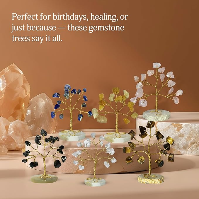 YATSKIA Chakra Crystals Tree, Birthday Gift For Women, Gemstones And Crystals, Natural Crystal Gemstone Tree, Crystal Home Decor, Mom Birthday Gifts, Feng Shui, Reiki Gift (Set Of 12 Slice Base Trees)