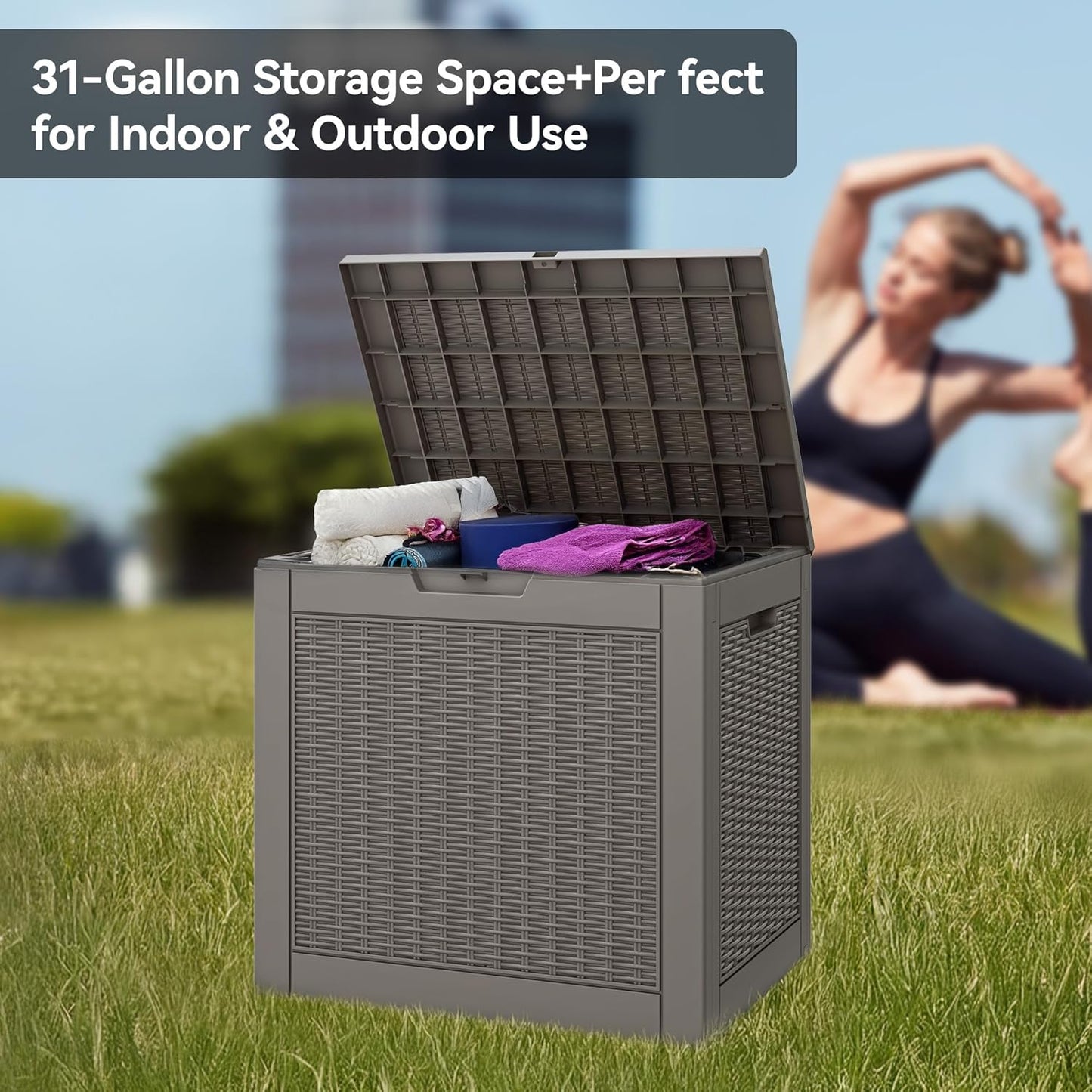 KAMABOKO 30 Gallon Outdoor Storage Box, Resin Deck Boxes Indoor and outdoor, Waterproof Storage Box Lockable Lid for Garden Tools, Package Delivery, Pool Supplies, Patio Cushions, Grey