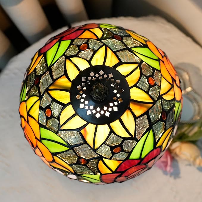 Tiffany Lamp - Rose Flower Stained Glass Table Lamp 8x8x14 Inches - Rose Flower Style Desk Reading Light - Bedroom & Living Room Decor