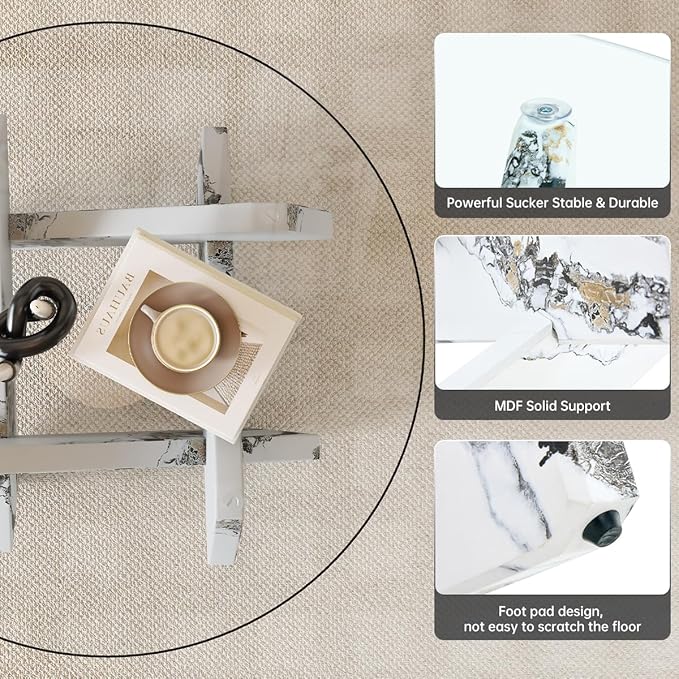 White Round Glass Coffee Table,33-Inch Coffee Tables for Living Room Clear Circle Accent Table Adapts to Farmhouse and Contemporary Decor