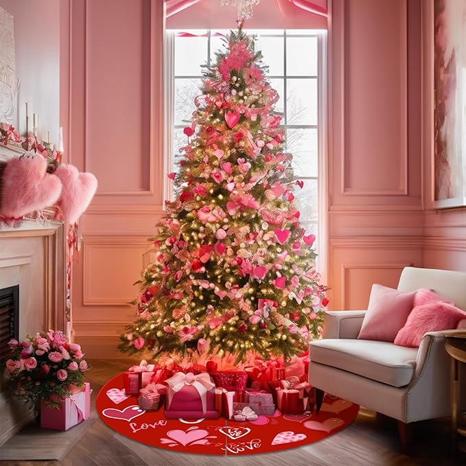 36 Inch Valentine's Day Tree Skirt Love Heart Clover Double Sided Print Mat St. Patrick's Day Tree Skirt Christmas Tree Skirt for Holiday Party Decoration