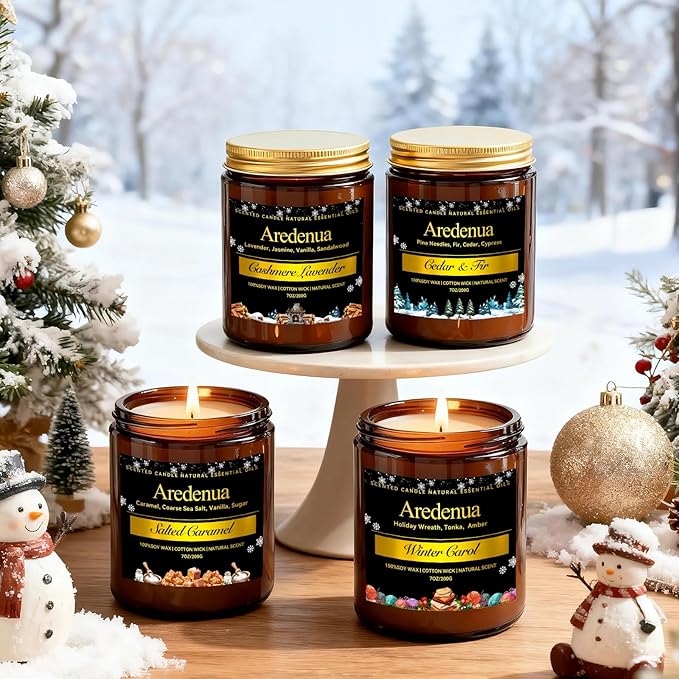 Winter Candles – Winter Clementine Candle | Holiday Scented Candles - Citrus Soy Candle for Odor Eliminator | Winter Christmas Gift for Women Men 7oz Jar with 50H Clean Burn & Long Lasting