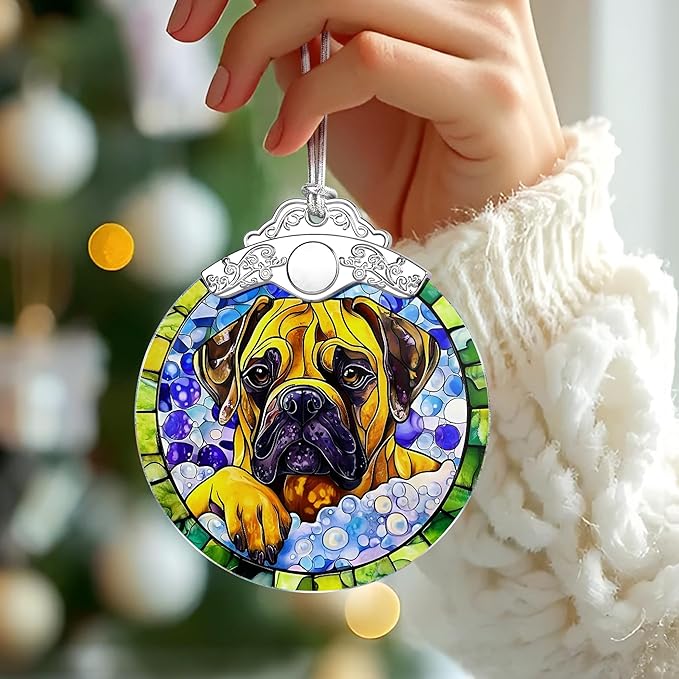 Bullmastiff Dog Stained Glass Ornament, Christmas Ornament – Christmas Tree Decor, Holiday Decor, Stocking Stuffer, Gift Idea, Gifts for Dog Lover, Pet Lover
