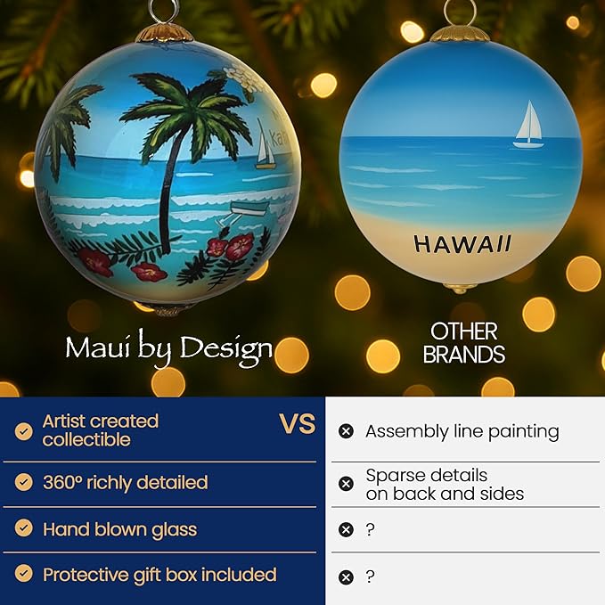 Collectible Lanikai Kailua Hand-Painted Glass Ornament with Gift Box