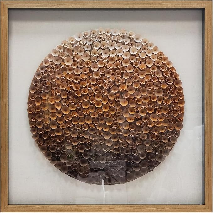BrightA Natural Wood Paper Cylinder Wall Art Brown Gradient Color Circular Design with Earthy Tones Framed Artwork Modern Minimalist Home Decor for Living Room 31.5"x31.5"