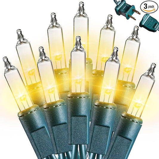 Joomer LED Clear Christmas Lights, 3Pack Total 58.5FT 300 LED Warm White Christmas Tree Lights, Connectable Waterproof Mini String Lights Plug in for Indoor Outdoor Home Christmas Decoration