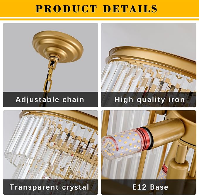 Gold Crystal Chandelier 10-Lights 22.9" Crystal Pendant Lights 4-Tier Luxury K9 Ceiling Hanging Dining Room Light Fixture for Hallway Living Room Bedroom Kitchen Island Entryway Stairway Office