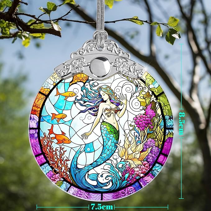 Mermaid Stained Glass Ornament - Christmas Tree Decor, Mermaid Gifts & Holiday Xmas Gifts Ideas