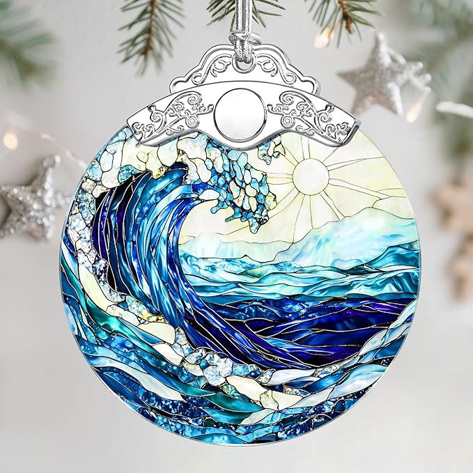 Christmas Ornaments: Stained Glass Ornament, Christmas Tree Ornament, Hanging Ornaments for Home Decor & Xmas Tree Decorations – Exquisite Holiday Decor, Gifts & Holiday Present - Ocean Waves