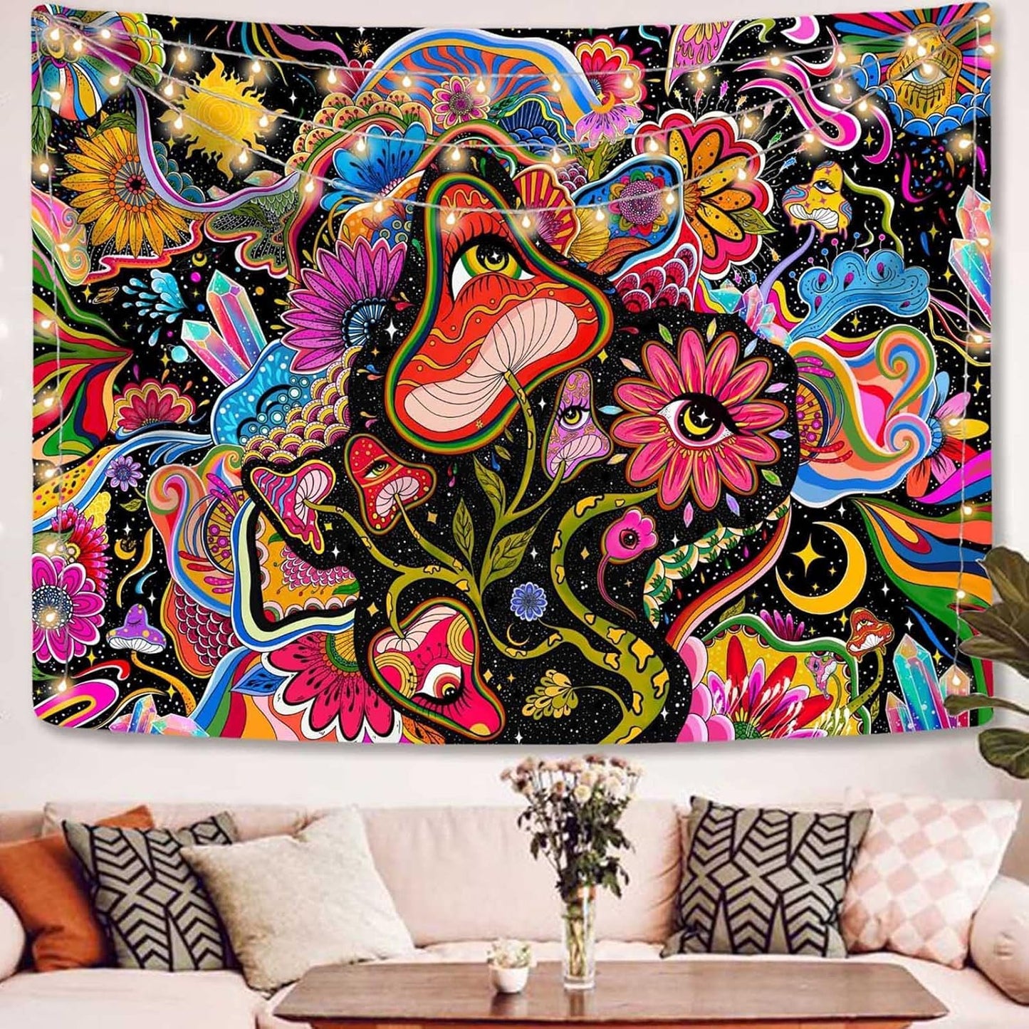 Lunerfex Mushroom Tapestry Pink Flowers Tapestry for Bedroom Aesthetic Tapestries Cute Floral Tapestries Wall Hanging for Bedroom and Living Room Decor Pink Flowers 60×80 Inches