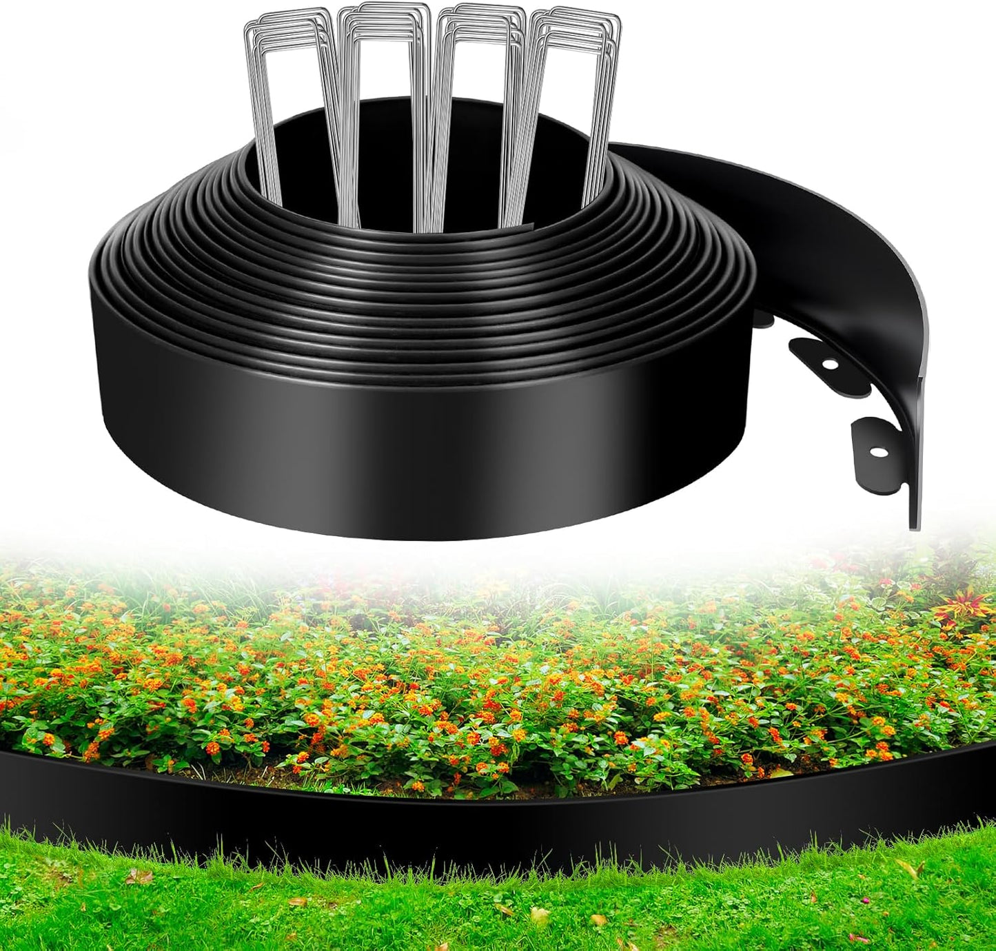 3 Inch x 40 FT (Multiple Sizes Available) Landscape Edging, Garden Edging Borders with 40pcs Upgrade Stakes, Flexible No Dig Plastic Garden Border for Lawn, Landscaping, Flower Beds and Yard