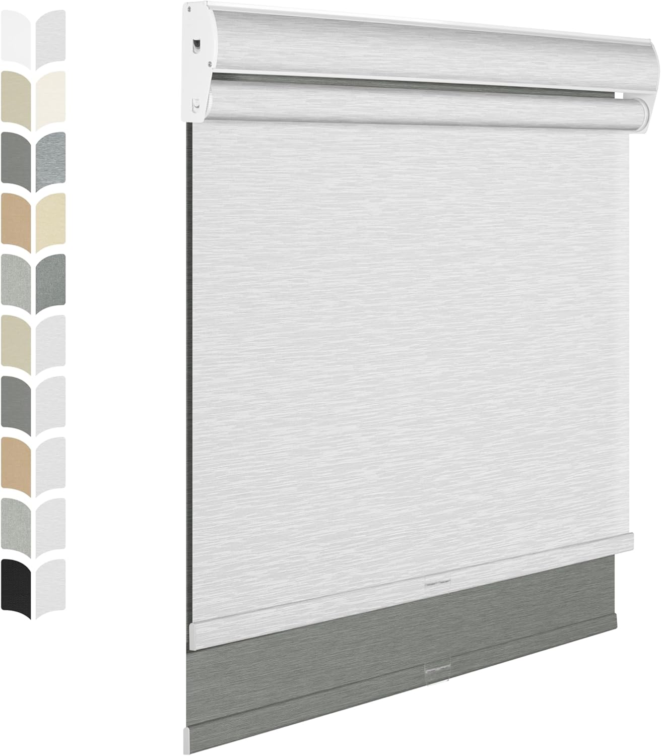 BERISSA Dual Cassette Roller Shades with Valance, Blackout and Light Filtering, for Home Office, Day and Night - 28W x 48H Grey and White