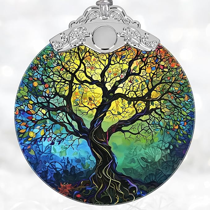 Christmas Decorations Ornaments, Stained Glass Ornament, Christmas Tree Ornaments, 2025 Gift Ornament, Xmas Gift for Friend Family Coworker - Tree of Life
