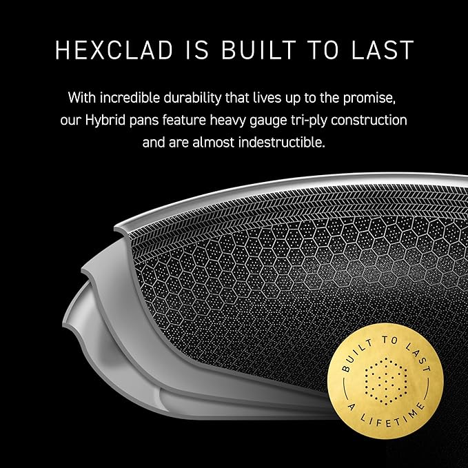 HexClad Hybrid Nonstick 10-Inch Frying Pan, Stay-Cool Handle, Dishwasher-Friendly, Oven-Safe Up to 900°F, Induction Ready, Compatible with All Cooktops