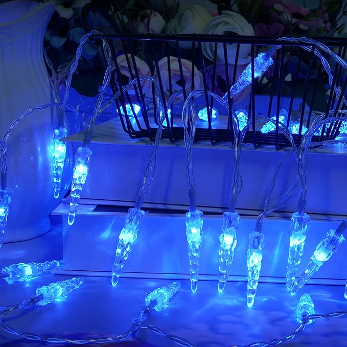Christmas Icicle Light，19.6ft 40 LED Blue Icicle String Lights Indoor, Hanging Icicle Christmas Lights for Eave Holiday Garden Indoor Outdoor Xmas Decorations