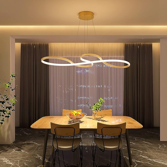 Modern LED Chandelier Dining Room Modern Pendant Light Dimmable Creative Contemporary Chandelier Adjustable Hanging Lighting Fixture for Living Room Kitchen Island 3000K/4000K/6000K (Gold)
