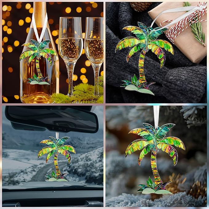 AVERXO Beach Ornament for Christmas Decorations - 2D Flat (Not 3D) Acrylic Tropical Christmas Ornaments 2025 - Beach Gifts for Women, Ocean Gifts for Beach Lovers, Stocking Stuffers Palm Tree Ornament