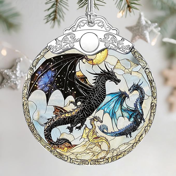 Christmas Ornaments: Stained Glass Ornament, Christmas Tree Ornament, Hanging Ornaments for Home Decor & Xmas Tree Decorations – Exquisite Holiday Decor, Gifts & Holiday Present - Dragon