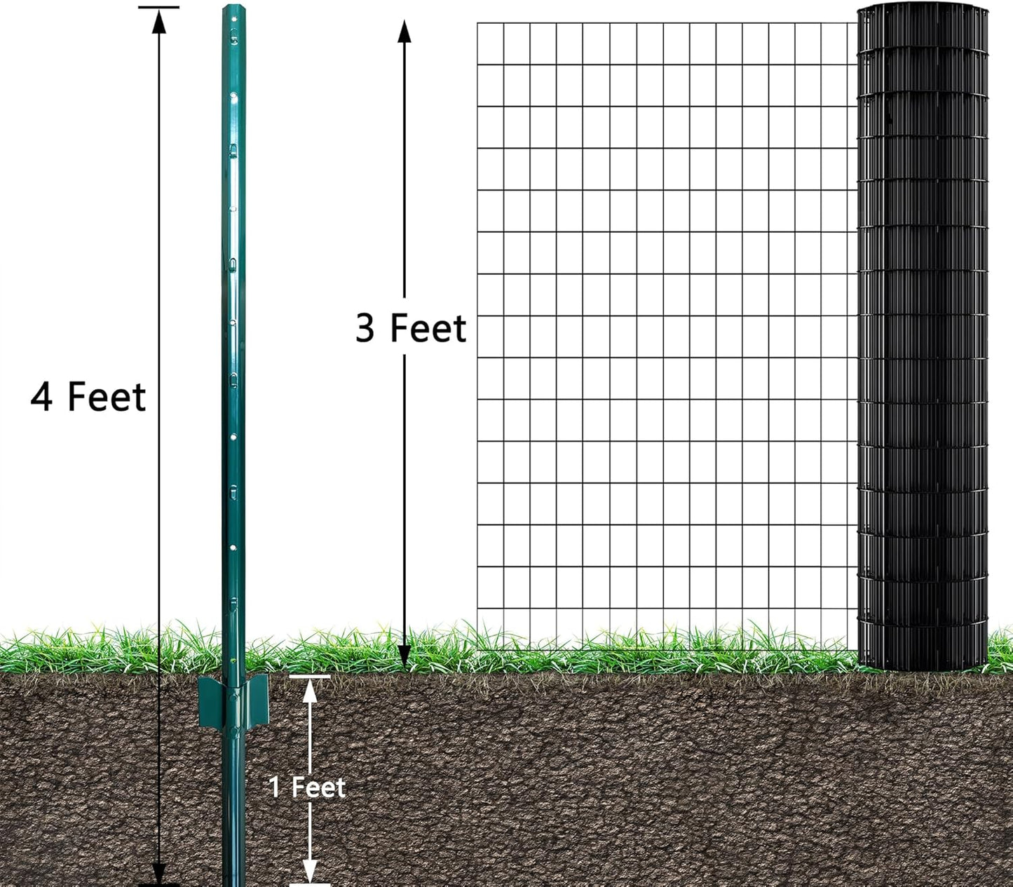ARIFARO Fence Posts 4 Feet Sturdy Duty Metal Fence Post, Pack of 10, No Dig Garden U Post for Wire Fencing Steel Post for Yard, Outdoor Wire, FP-4FT