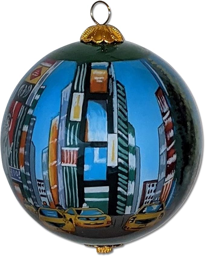 New York City Christmas Ornament Hand Painted from Inside with Decorative Gift Box