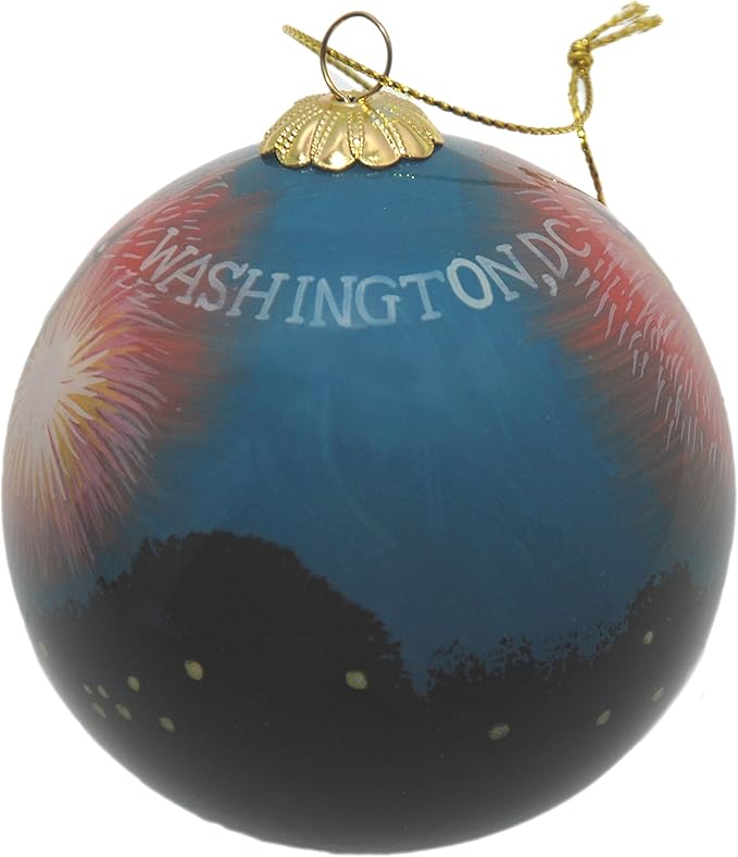 Blown Glass Christmas Ornament | Washington Monument Fireworks | Hand Painted Inside | Original Art | Includes Gift Box