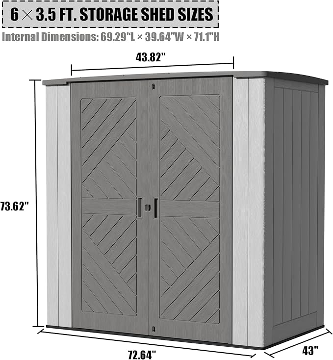 6×3.5 FT Storage Shed with Floor,HDPE Resin Outdoor Storage Shed Weather Resistant,Garden Sheds with Windows for Home/Garden Tools/Backyard/Lawn Mower/Bike Storage(Gray)