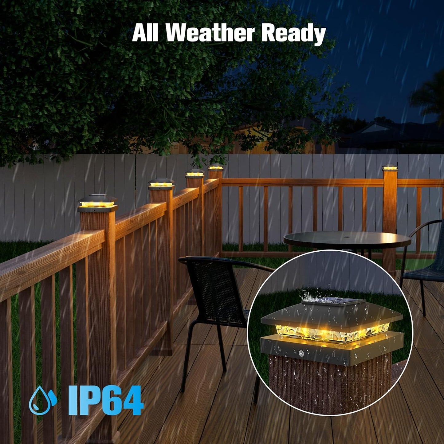 VOLISUN 4x4 Solar Post Cap Light 8pack,Solar Fence - Cap Lights Outdoor Waterproof for Wooden/Vinyl Post,Black Deck Post Cap Light Solar Powered with Warm White for Garden/Patio/Porch