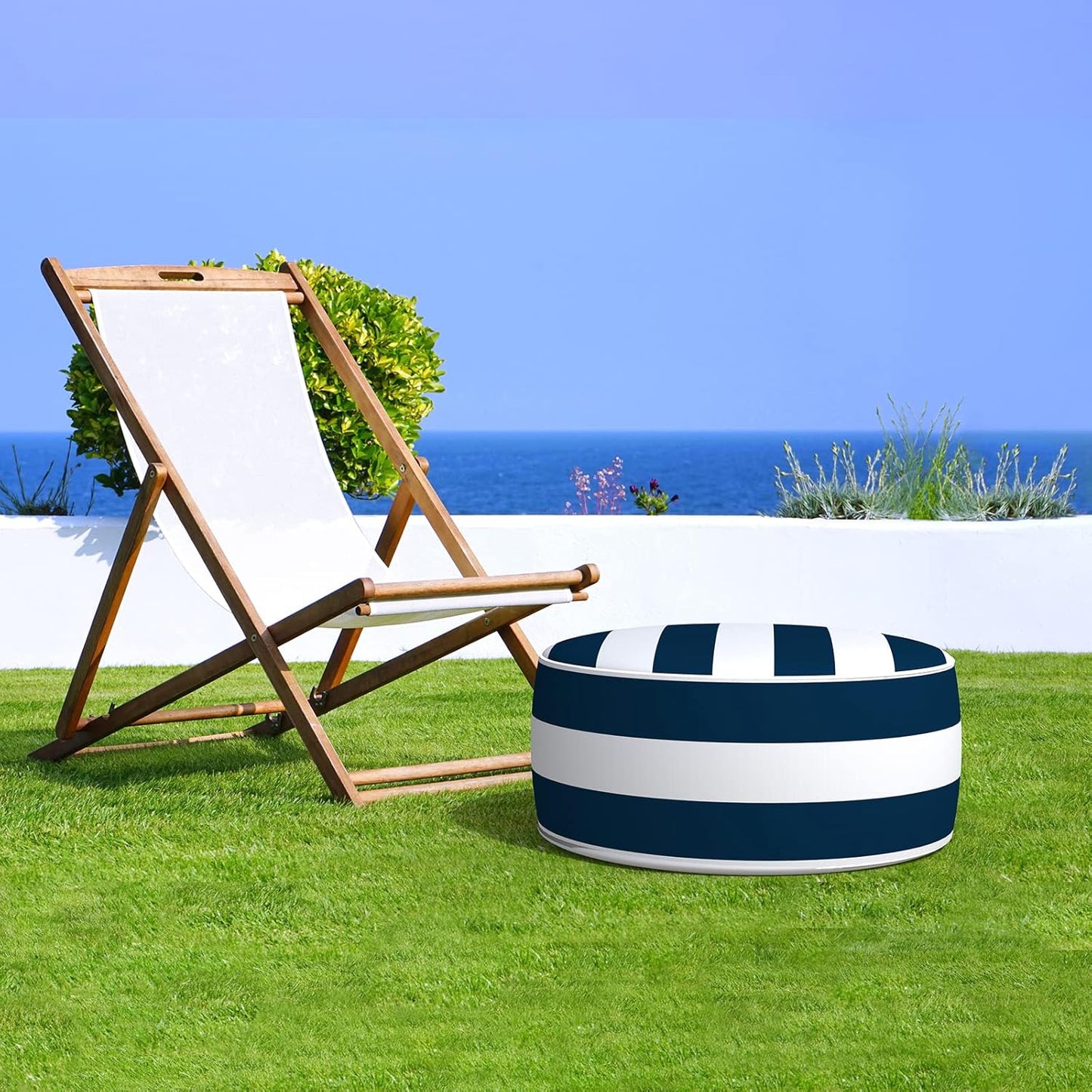 LVTXIII Inflatable Stool Ottoman Footrest with Handle, All Weather Foot Rest, Indoor or Outdoor Use for Home Patio Garden and Camping, D21 x H9, Cabana Navy