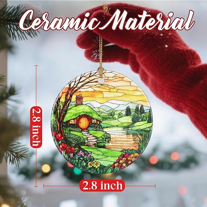 Christmas Ornaments, Dodosky 2.8in Ceramic The Shire Ornament, Xmas Decor, Christmas Tree Ornaments, Xmas Decorations for Tree, Holiday Ornament, Hobbit House Decor, Gifts for Women, Nature Lovers