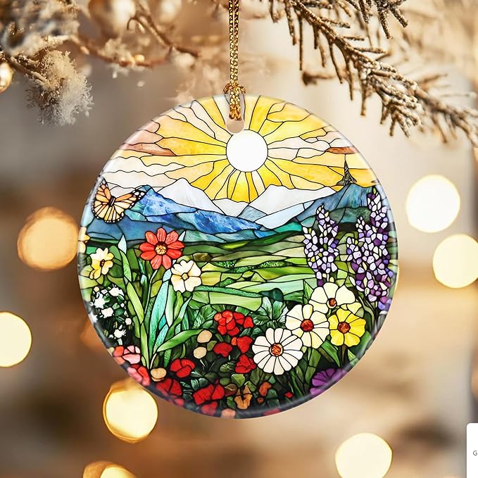 Christmas Ornaments, Dodosky 2.8in Ceramic Wildflower Ornament, Xmas Decor, Christmas Tree Ornaments, Xmas Decorations for Tree, Holiday Ornament, Flower Lovers Gifts, Gifts for Women, Mom, Grandma