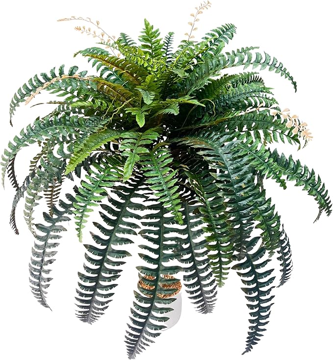 Giant Artificial Boston Ferns for Outdoors Large –UV Resistant Lifelike Faux Fern, Realistic Silk Greenery Plants Large Office, Home Decor,88 Branches,48 Inch Fake Fern Leaf Green.No Base.