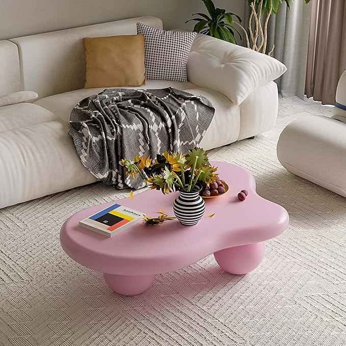 Modern Cloud Coffee Table with 3 Ball Legs, Cute Irregular Shaped Coffee Table, Low Center Table Tea Table for Living Room Apartment (47.2''L × 31.5''W × 13.78''H)