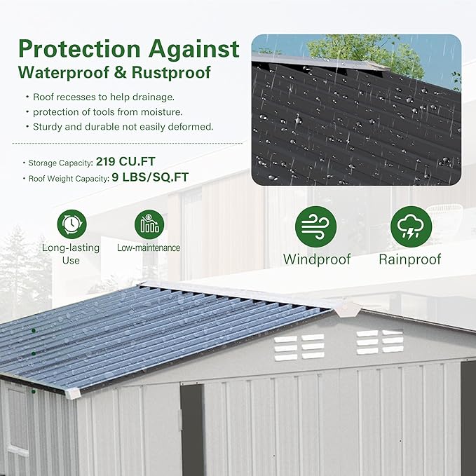 8x6 FT Outdoor Storage Shed, Metal Garden Shed with Window, Outside Tool Sheds with Lockable Hinged Doors, Waterproof Storage Building with 4 Air Vents for Backyard, Patio, Lawn, White