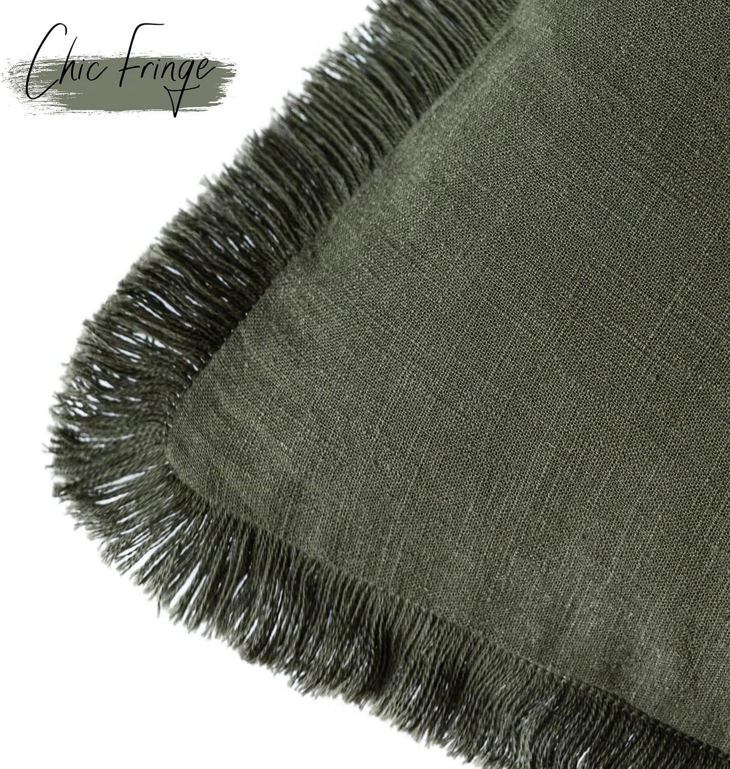 Foindtower Set of 2 Decorative Linen Fringe Throw Pillow Covers Cozy Farmhouse Cushion Cover with Tassels Accent Pillowcase for Couch Chair Sofa Bed Living Room Home Decor,24×24 Inch,Dark Olive Green