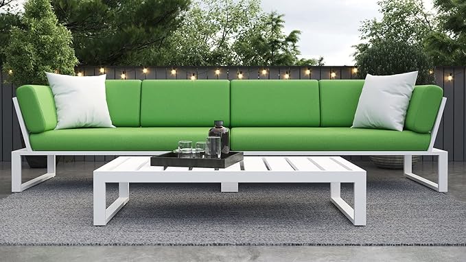 ZURI Modern Kore Outdoor Retangular Coffee Table with Powder Coated Aluminum Frame in White