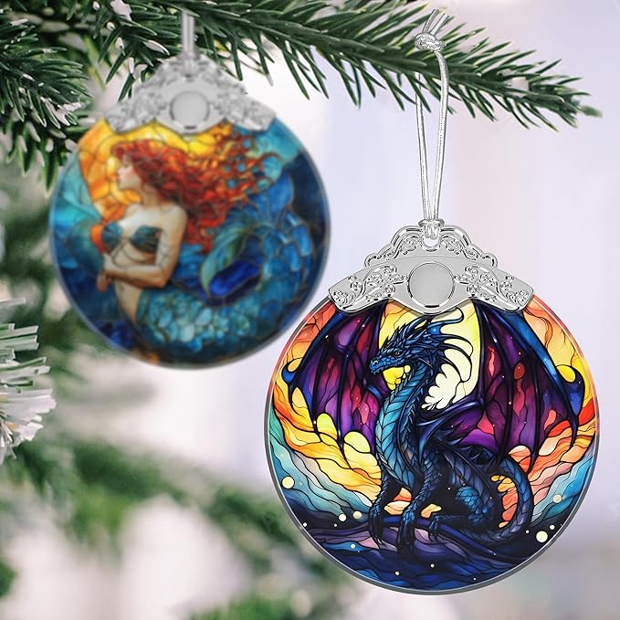 Majestic-Looking Dragon Christmas Ornament - Stained Glass Hanging Decoration for Tree, Gift Idea
