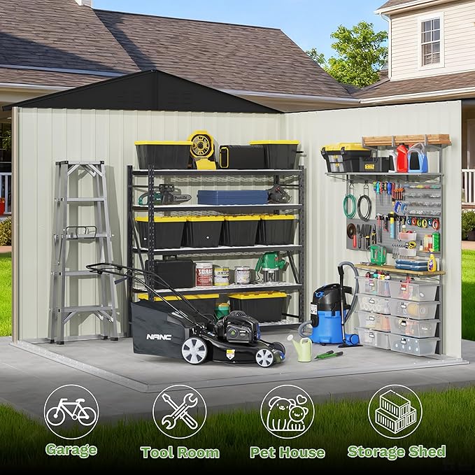 Patiowell 8x8 FT Outdoor Storage Shed, Heavy Duty Tool Metal Sheds with Lockable Doors and Updated Frame Structure for Backyard Patio Lawn, Brown