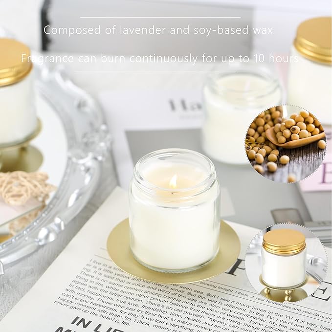 24 Pcs 4 Oz Mason Jar Candles, Lavender Scented Soy Candles Bulk Set for Stress Relief and Relaxation, Great Favors for Wedding, Christmas, Housewarming Gifts (Gold-Lavender, 24)