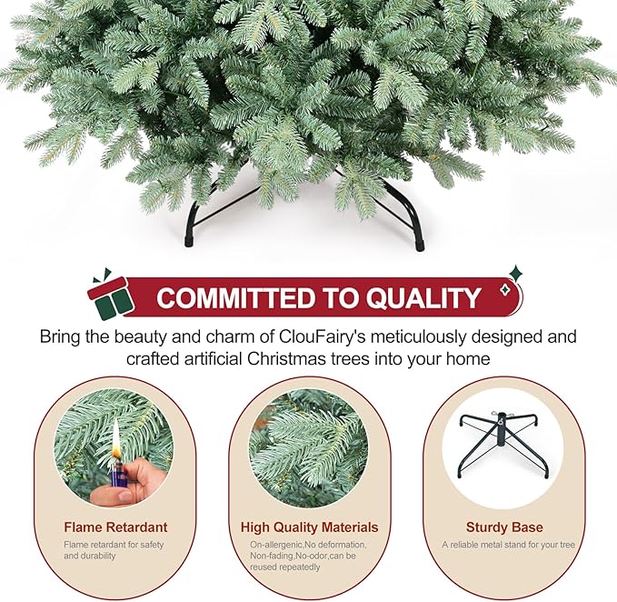 9ft Christmas Tree ，Artificial Full Christmas Trees for Home, Office, Xmas Decoration Spruce Trees with 4368 PE & PVC Branch Tips, Metal Hinges Foldable Base