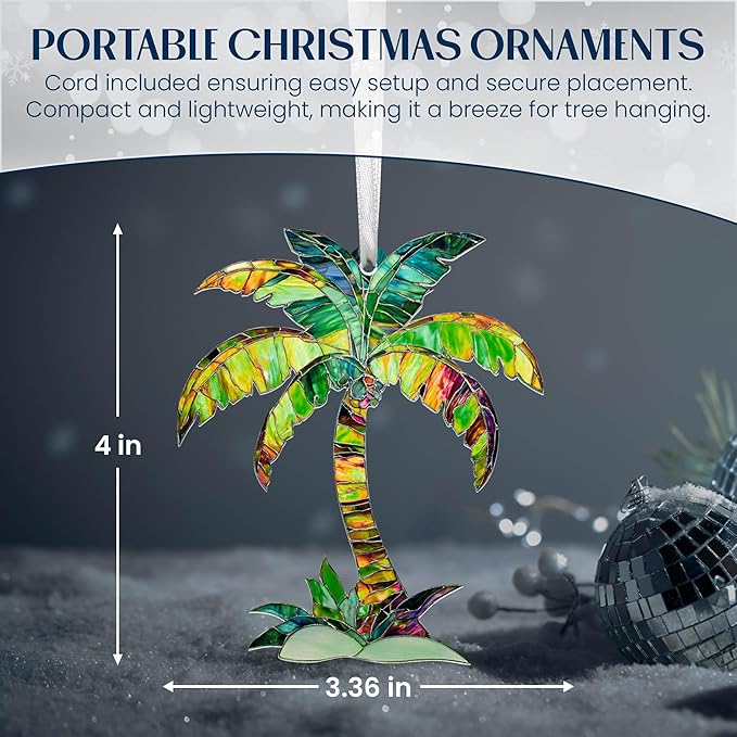 AVERXO Beach Ornament for Christmas Decorations - 2D Flat (Not 3D) Acrylic Tropical Christmas Ornaments 2025 - Beach Gifts for Women, Ocean Gifts for Beach Lovers, Stocking Stuffers Palm Tree Ornament