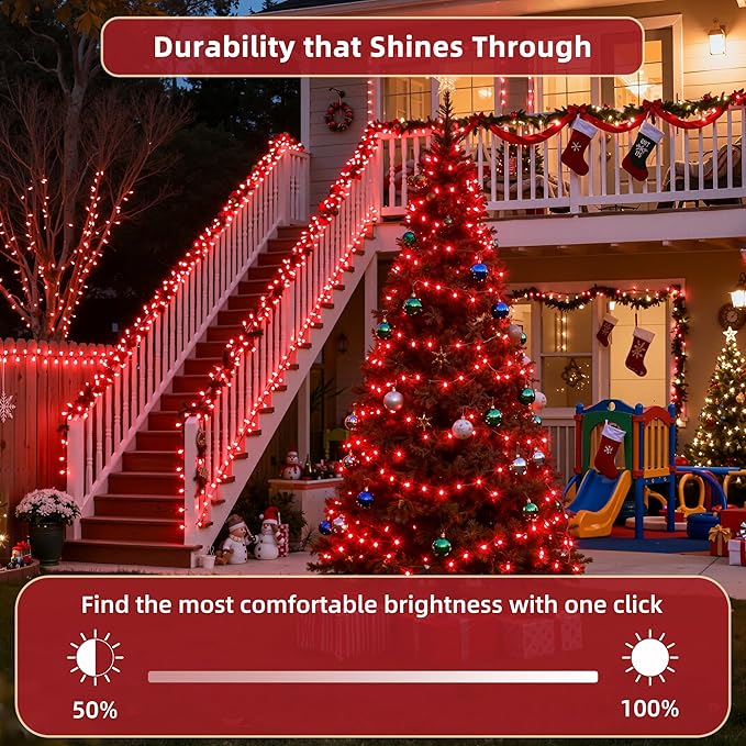 240FT Christmas Lights Outdoor, 750 LED Christmas Tree Decoration Lights with 12 Modes & Timer Memory, Dimmable Plug in Waterproof LED Xmas Light for Yard Trees Wedding Party Holiday Red