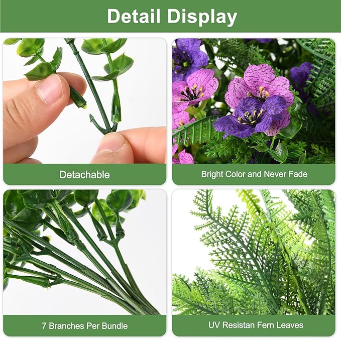 Artificial Flowers for Outdoors, 12 Bundles Multicolor Silk Fake Flower with Ferns for Spring Summer Decoration, UV Resistant No Fade Artificial Outdoor Plants for Home Planter Porch Patio Yard Decor