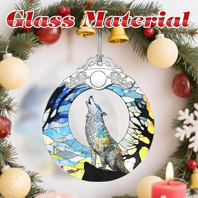 Stained Glass Ornament, Wolf Christmas Decorations, Christmas Ornaments for Tree, Holiday Ornament, Wolf Gifts, Holiday Party Gifts, Gift Ideas & Xmas Gift