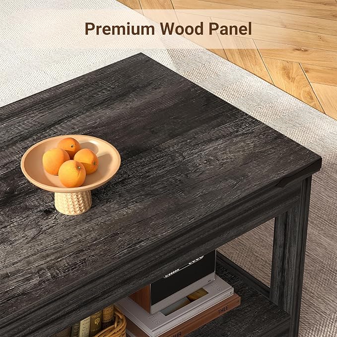 Homieasy Coffee Table with Storage Shelf, 43.3” Farmhouse Wood Coffee Tables for Living Room, Modern Center Tea Table, Grey