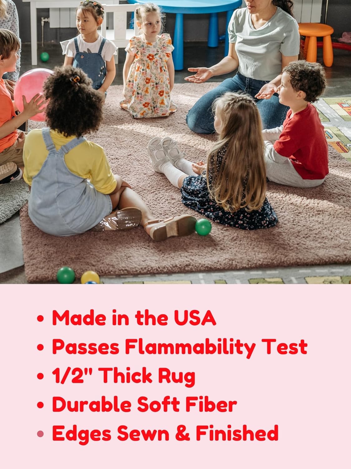 KOECKRITZ Soft and Colorful Kids Classroom Area Rugs (Passes Flammability Pill Test) Many Sizes and Bright Colors to Select from (12' Round, Fire Engine)